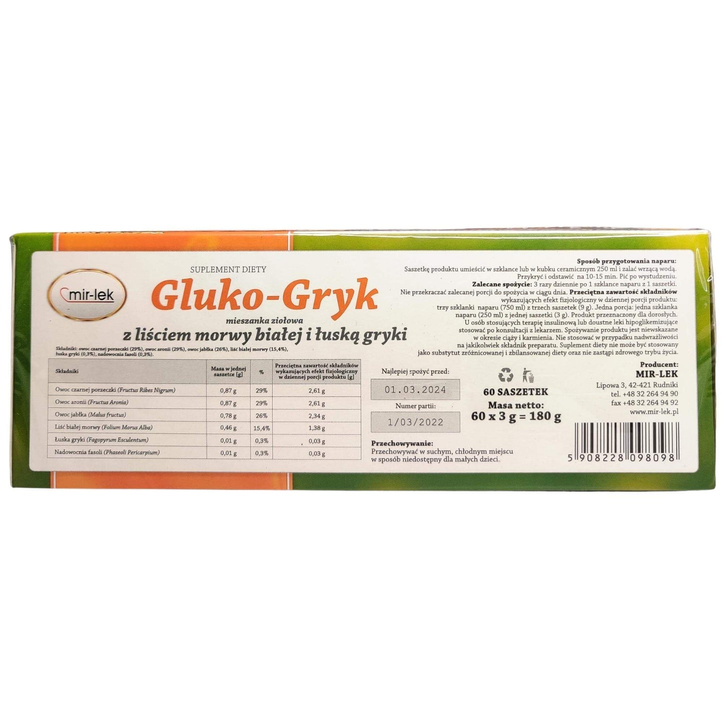 Herbata Gluko Gryk saszetki (60 × 3 g) 180 g - Mir-lek